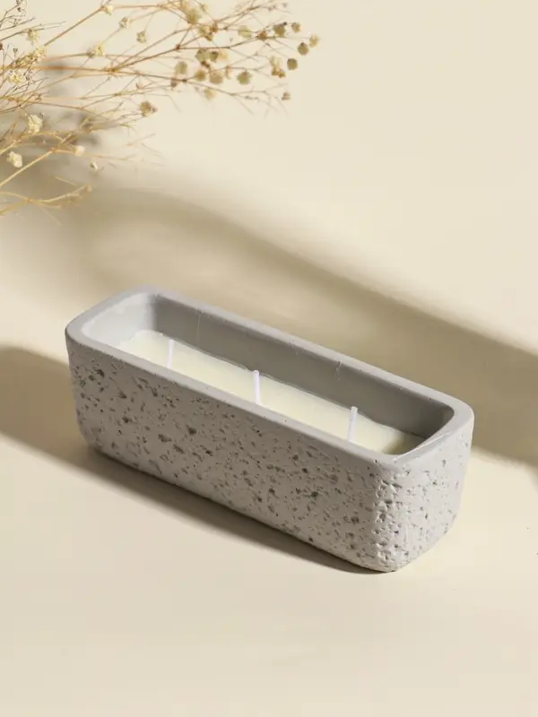 Свеча в вулканическом подсвечнике "Ящик" 3 хлопковых фитиля, серая 5,2х15х4,7 см