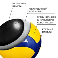Волейбольный мяч Mikasa V200W, клееный, 18 панелей, р. 5, microfiber PU