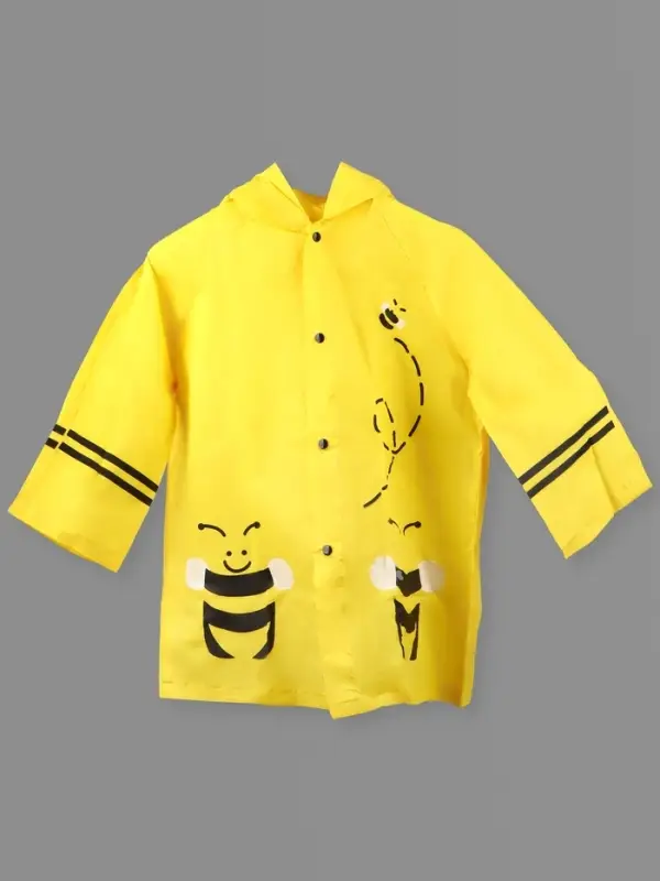 Дождевик детский &laquo;Пчёлки&raquo; на кнопках с капюшоном, размер M, рост 100-110 см, жёлтый