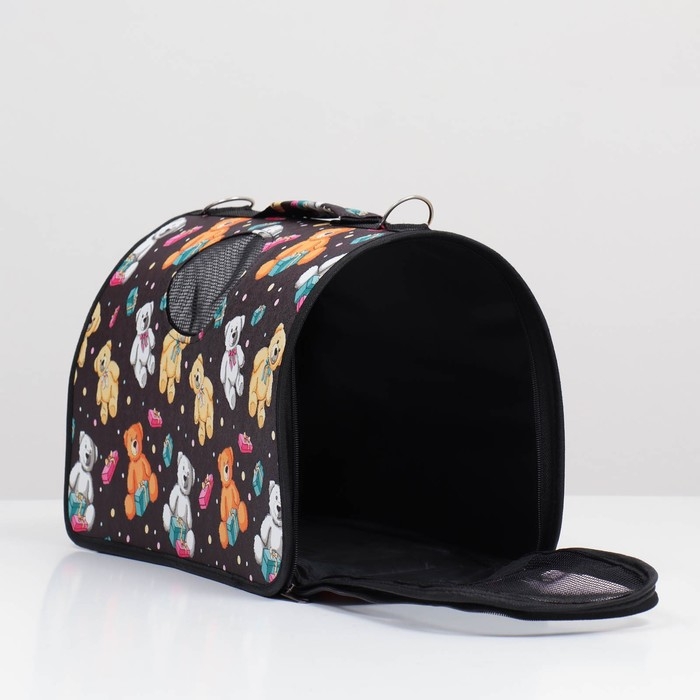 Сумка-переноска каркасная Сумка-переноска каркасная "Медведи на черном фоне", размер M, 40 х 21 х 27 см