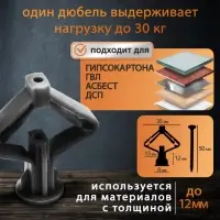 Дюбель ТУНДРА, тип Бабочка 35&times;32, с шурупом, серый, 25 шт.