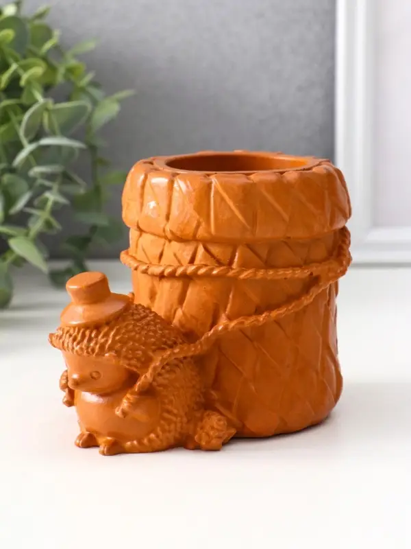 Сувенир карандашница «Ёжик с корзиной», 9×8×12 см, красная глина