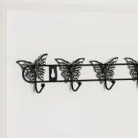 Вешалка настенная Доляна &laquo;Бабочки&raquo;, 6 крючков, 41.5&times;6&times;3.5 см, чёрная