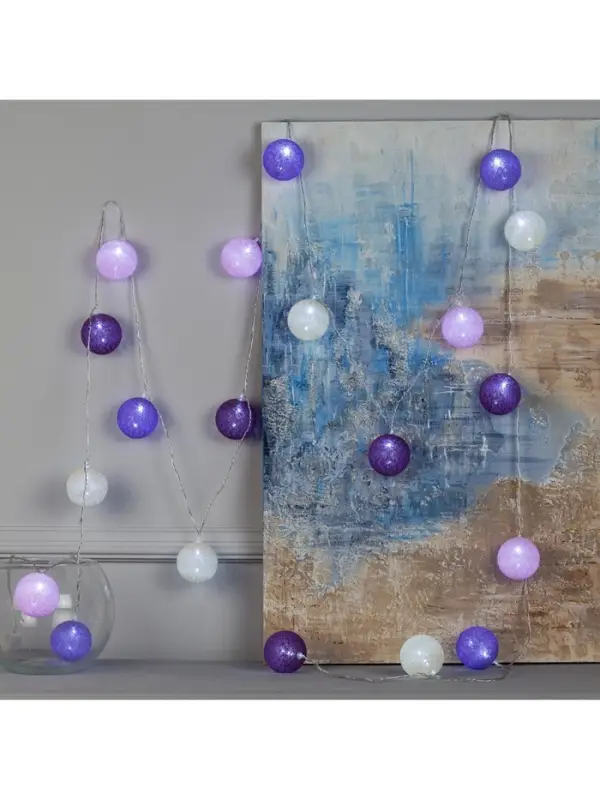 Гирлянда &laquo;Нить&raquo; 5 м с насадками &laquo;Клубки лиловые&raquo;, IP20, прозрачная нить, 20 LED, свечение белое, 220 В