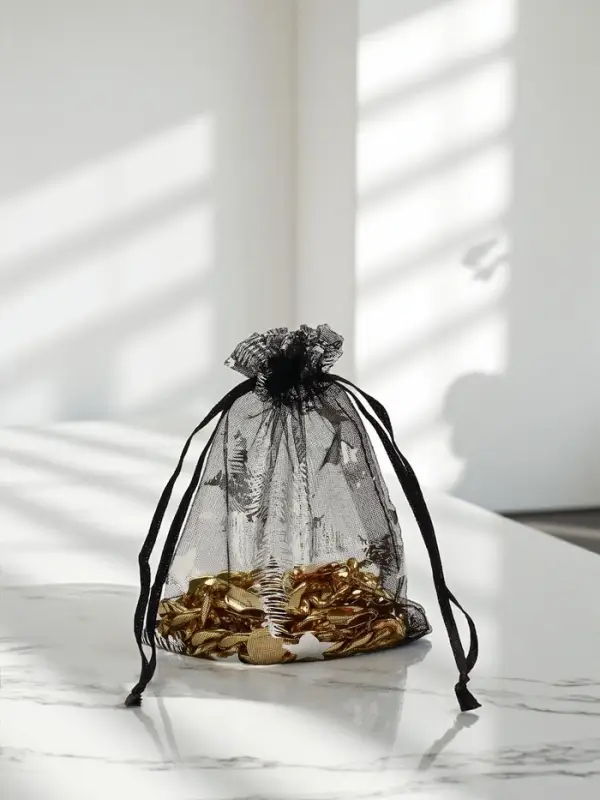 Набор подарочных мешочков 100шт.  "Звёзды", 10*12 см ( + - 1 см), цвет чёрный с серебром (3503568)