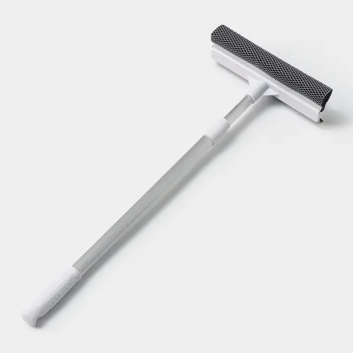 Щётка для окон, телескопическая ручка 47(80.5) см, поролон, две насадки из микрофибры с держателем 11.5&times;6.5 см