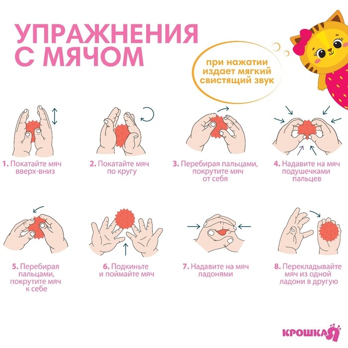 Развивающий тактильный мячик «Кошечка», с пищалкой, 1 шт, Крошка Я Развивающий тактильный мячик «Кошечка», с пищалкой, 1 шт, Крошка Я