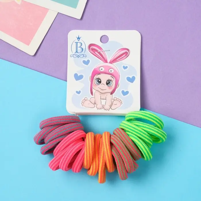 Резинка для волос "Карапуз" (набор 20 шт) ушки, 2,5 см, полоски