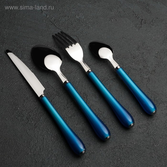 Набор столовых приборов из нержавеющей стали Доляна «Леденцы», 4 предмета, цвет МИКС Набор столовых приборов из нержавеющей стали Доляна «Леденцы», 4 предмета, цвет МИКС