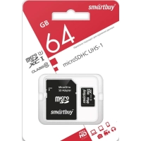 Карта памяти SmartBuy microSDXC 64Gb UHS-I Cl10 +ад, SB64GBSDCL10-01
