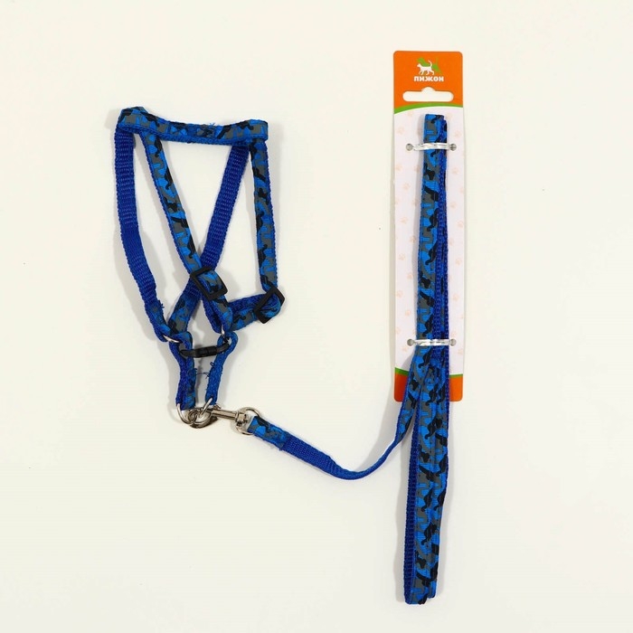 Комплект прошитый  Комплект прошитый "Милитари", ширина 1 см, поводок 120 см, шлейка 23-35 см, синий