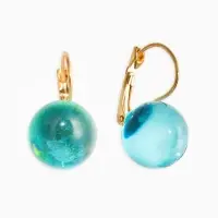 Серьги пластик "Шар №14", цвет морской в золоте