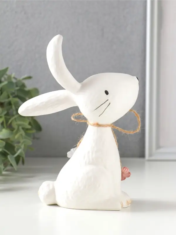 Сувенир керамика "Зайчик с сухоцветами и бантом" 11,9х6,4х16,6 см