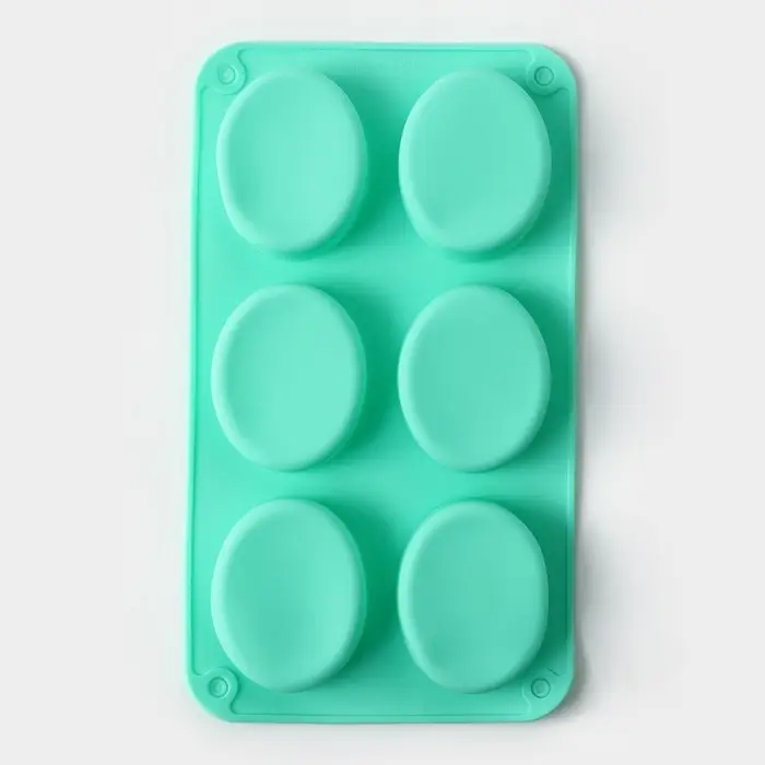 Форма для выпечки Доляна &laquo;Фигуры. Овал&raquo;, силикон, 28&times;16&times;2 см, 6 ячеек, бирюзовая