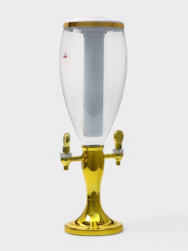 Башня пивная VaviloneDouble, 3 л, ёмкость для льда, подсветка, пластик, золотистая Башня пивная VaviloneDouble, 3 л, ёмкость для льда, подсветка, пластик, золотистая