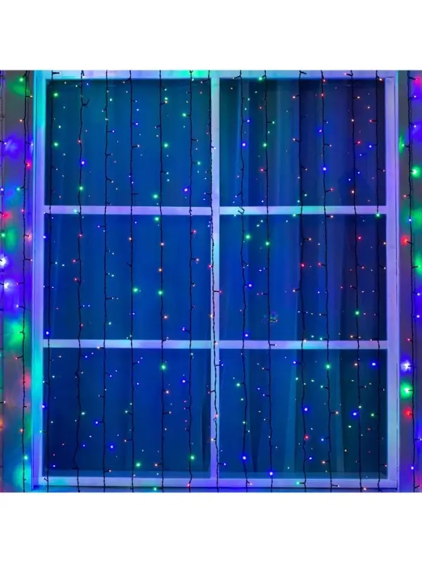 Гирлянда &laquo;Занавес&raquo; 2&times;6 м, IP44, УМС, тёмная нить, 1440 LED, свечение мульти, 220 В