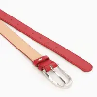 Ремень женский, 110&times;2.8 см, овальная пряжка металл, серебристая, красный