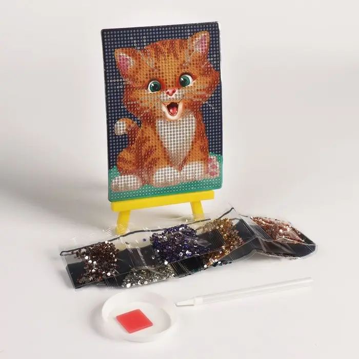 Алмазная мозаика с частичным заполнением на подставке для детей &laquo;Милый котик&raquo;, 10&times;15 см