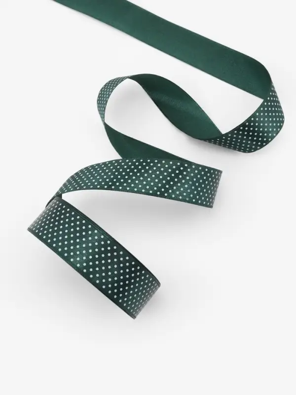 Лента атласная &laquo;Горошек&raquo;, 25 мм, 23&plusmn;1 м, зелёная №128