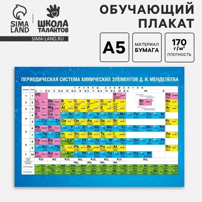 Обучающий плакат &laquo;Таблица Менделеева&raquo;, А5
