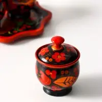 Набор для специй на подставке &laquo;Земляничка&raquo;, 15&times;15&times;6 см, дерево, хохлома, МИКС