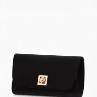 Сумка-клатч женская вечерняя на клапане, на длинной цепочке, однотонная, чёрная