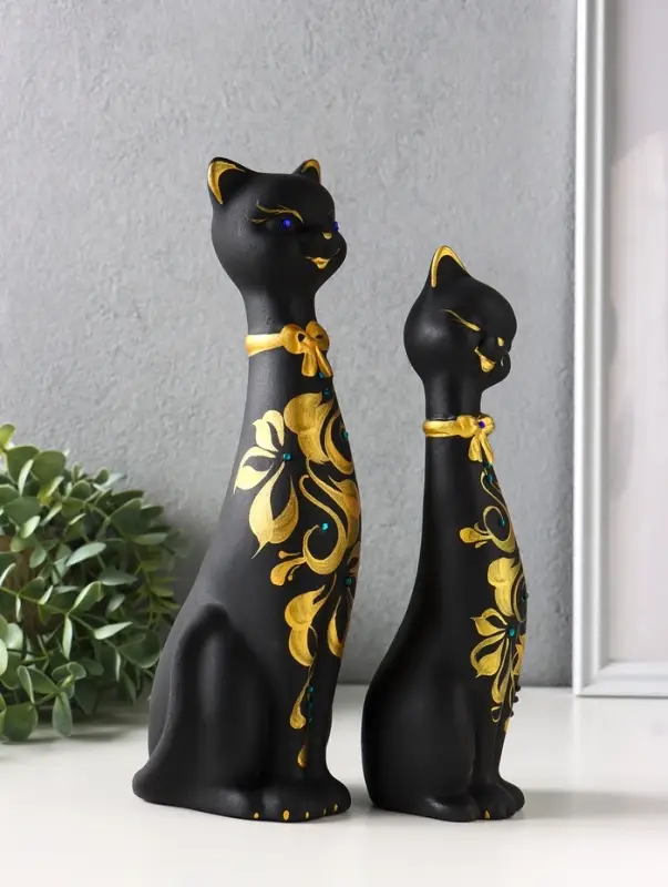 Набор фигур 2 шт. керамика &laquo;Love - коты&raquo;, со стразами, 26 см, чёрный