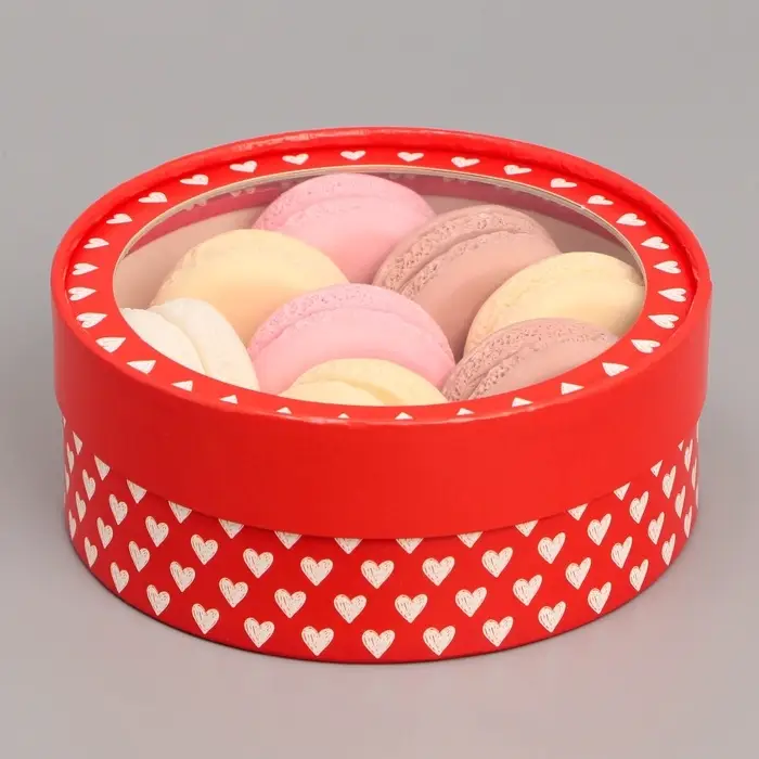 Коробка для макарун, кондитерская упаковка тубус с окном Love 16&times;16&times;5 см