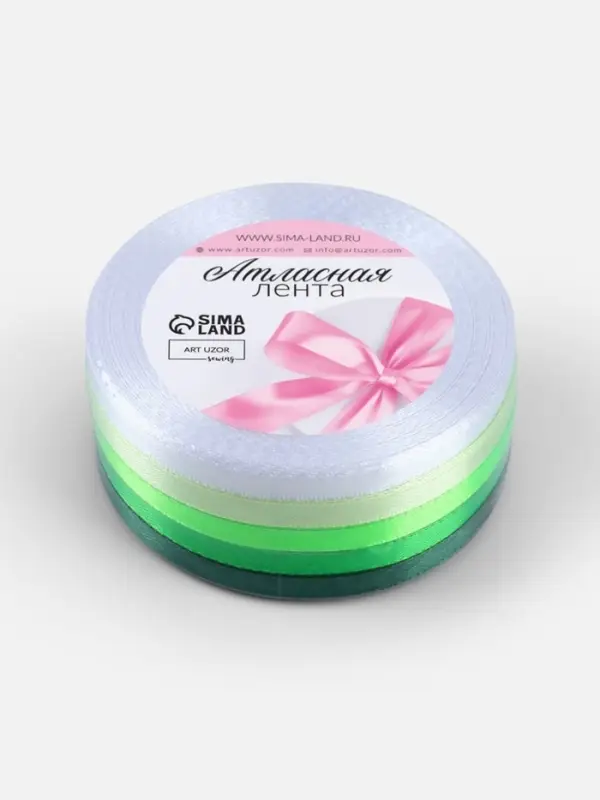 Атласная лента, набор 5 шт., 6 мм, 23&plusmn;1 м, белая, зелёная