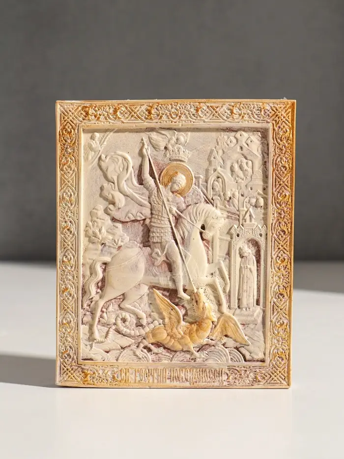 Икона с подвесом " Георгий победоносец" размер 12х10х2 см,гипс, роспись