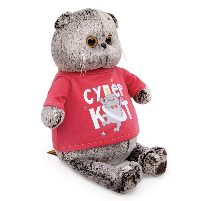 Мягкая игрушка  Мягкая игрушка "Басик в лонгсливе с принтом "Супер кот",19 см Ks22-284