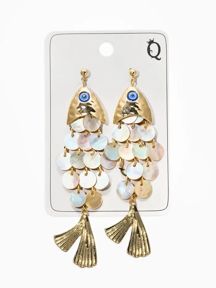 Серьги "Морской мир" рыба, цвет серый в золоте