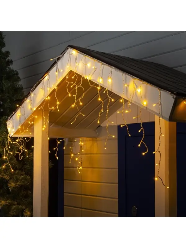 Гирлянда &laquo;Бахрома&raquo; 3&times;0.6 м, IP44, УМС, прозрачная нить, 160 SMD-LED, свечение тёплое белое, 220 В