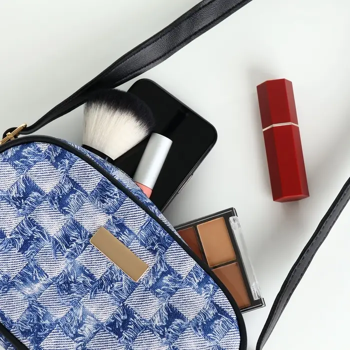 Сумка женская кросс-боди на молнии, 20.5&times;6.5&times;11.5 см, в клетку, синяя