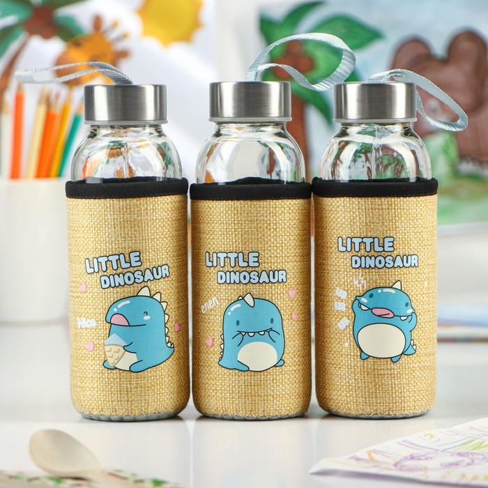 Бутылка для воды стеклянная в чехле &laquo;Дино&raquo;, 300 мл, h=17 см, рисунок МИКС