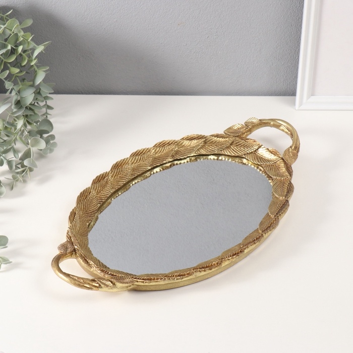 Подставка интерьерная полистоун с зеркалом Подставка интерьерная полистоун с зеркалом "Листья" золото 23х41х5 см