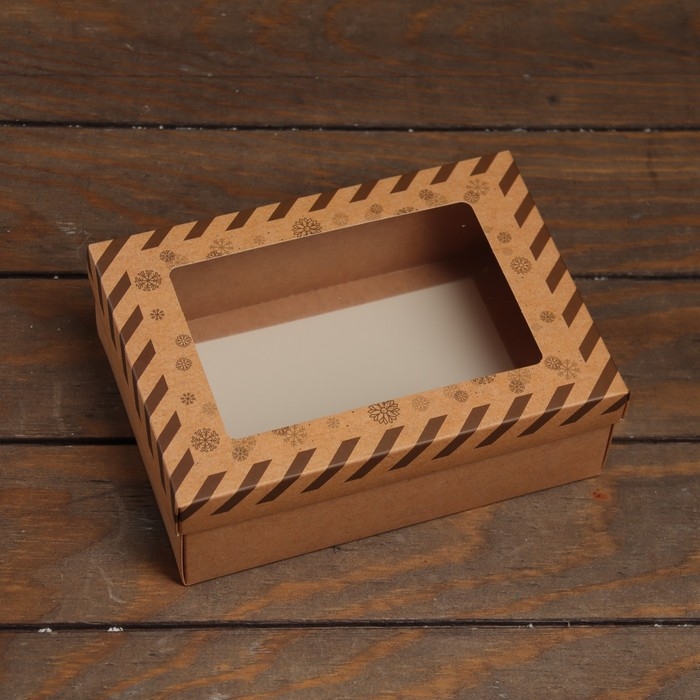 Коробка складная, крышка-дно, с окном Коробка складная, крышка-дно, с окном "Подарок от Деда Мороза" 21 х 15 х 7 см