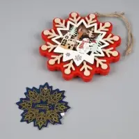 Ёлочная игрушка &laquo;Снежинка со снеговиком&raquo;, 10&times;10 см, 1 LED, от батареек, свечение тёплое белое