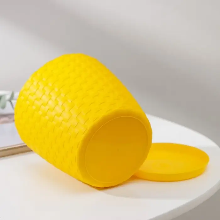 Горшок для цветов с поддоном &laquo;Ротанг&raquo;, 1.2 л, d=13 см, h=12 см, пластиковый, жёлтый