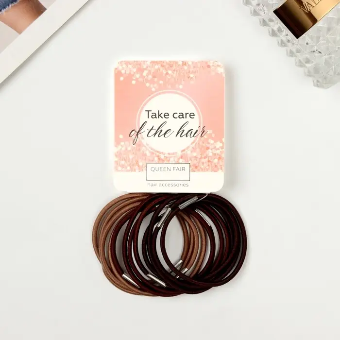 Резинки для волос "Мокко" (набор 12 шт) 4 см, коричневый
