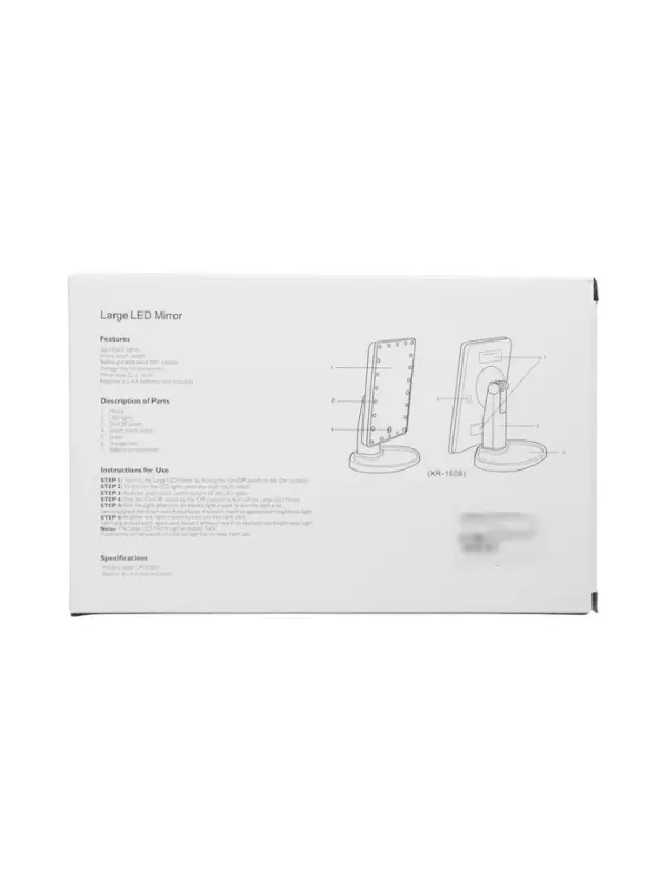 Зеркало KZ-06, подсветка, 26.5&times;16&times;12 см, 4хАА, 22 диода, сенсорная кнопка, черное