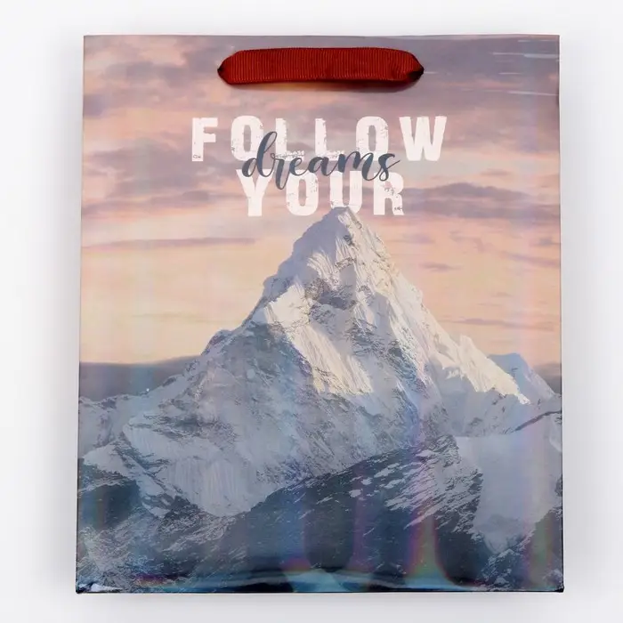 Пакет подарочный ламинированный, упаковка, «Гора», радужная голография, MS 18 х 23 х 10 см