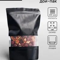 Пакет дой - пак, матовый, чёрный с окном, 14&times;20&times;4 см