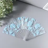 Веер складной пластик &laquo;Морские ракушки и кораллы&raquo;, голубой, блеск, 23 см