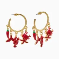 Серьги "Морской мир", микс подвесок, цвет красный в золоте