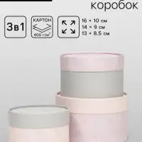 Набор подарочных коробок 3 в 1, завальцованные &laquo;Пастель&raquo;, 16&times;10, 14&times;9, 13&times;8.5 см