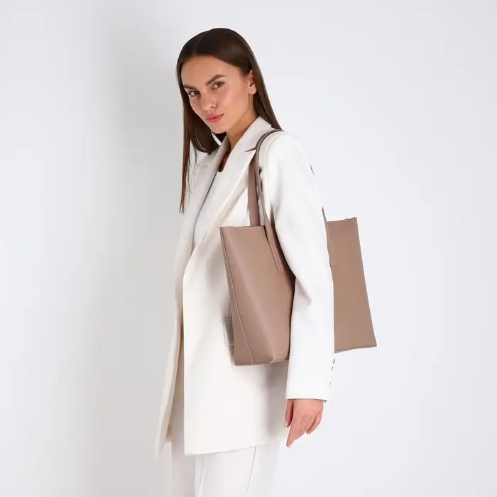 Сумка-шопер женская TEXTURA на молнии, размер 34&times;11&times;31 см, однотонная, бежевая