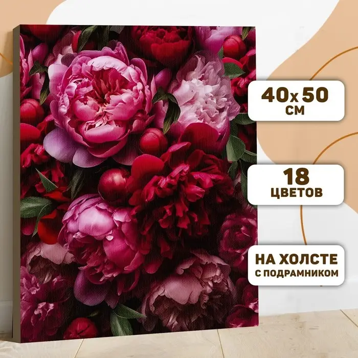 Картина по номерам на холсте с подрамником "Красочные пионы" 40*50 см