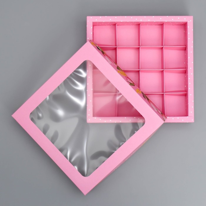 Коробка для конфет, кондитерская упаковка, 16 ячеек «От всего сердца», 18.9 х 18.9 х 3.8 см Коробка для конфет, кондитерская упаковка, 16 ячеек «От всего сердца», 18.9 х 18.9 х 3.8 см