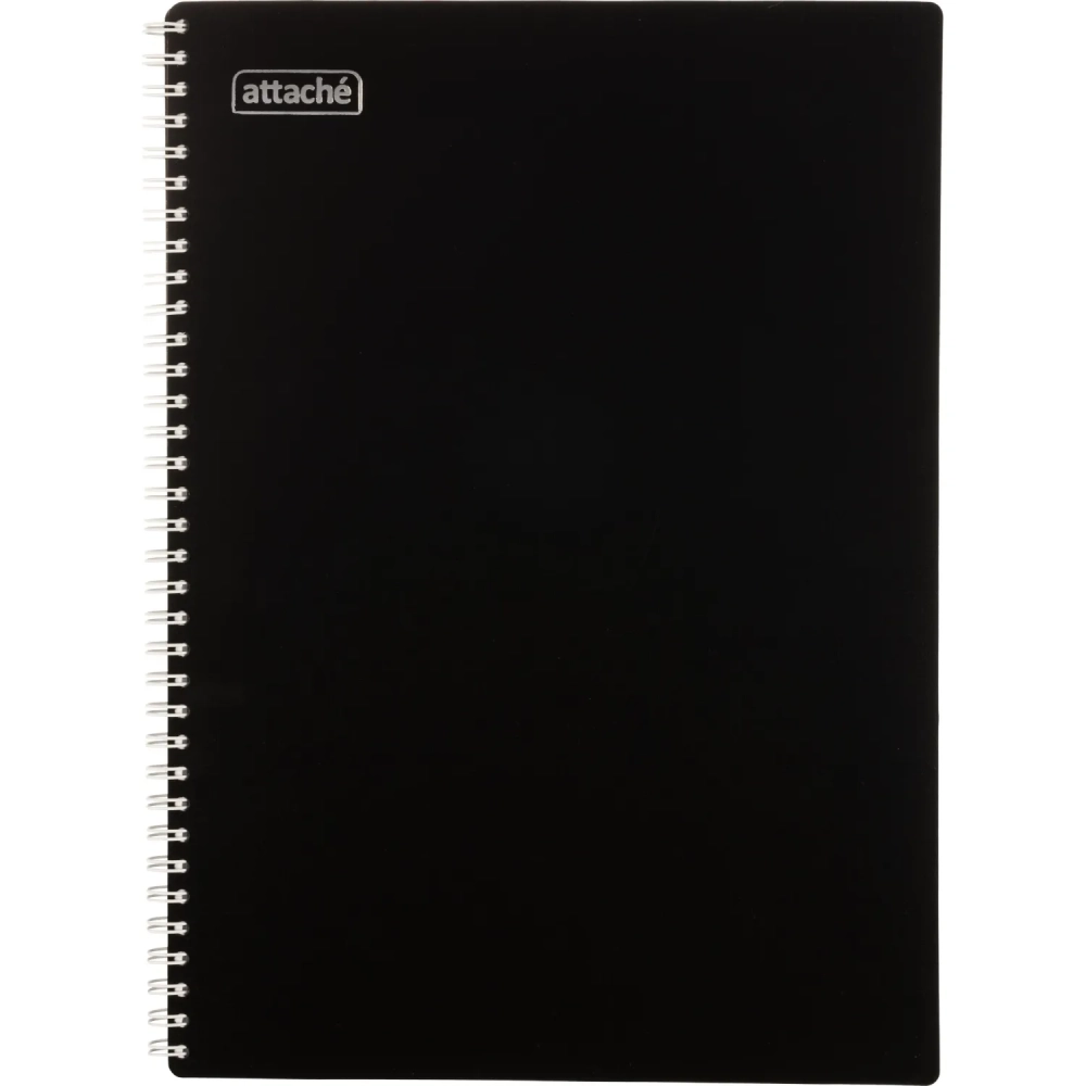 Бизнес-тетрадь А4 120л Attache гребень клетка пластик черн с тиснением